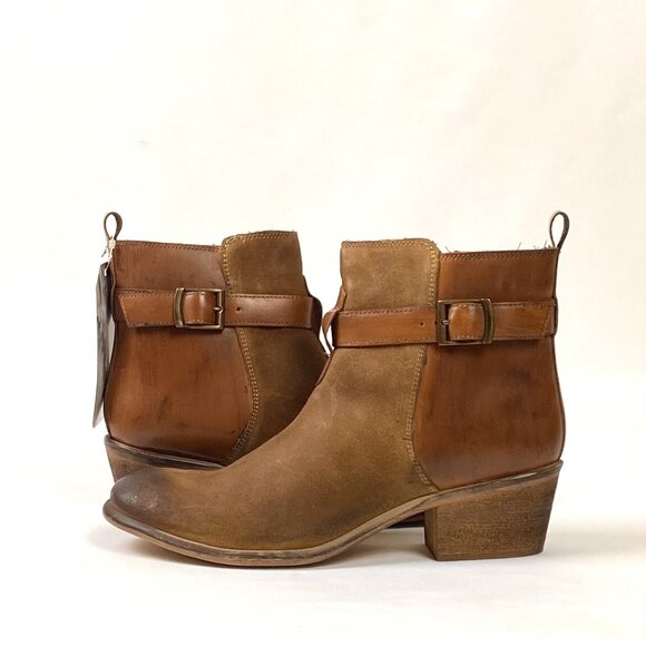 Roan Uma Hand Finished Full Grain Leather Belted Cowboy Heel Ankle Booties. 8 - Picture 3 of 12
